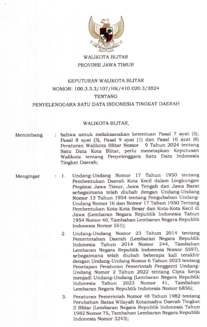 Keputusan Walikota Blitar Nomor 100.3.3.3/107/HK/410.020.3/2024